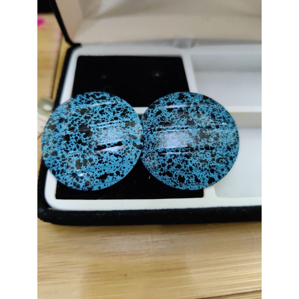 Blue Metal Circle Earrings